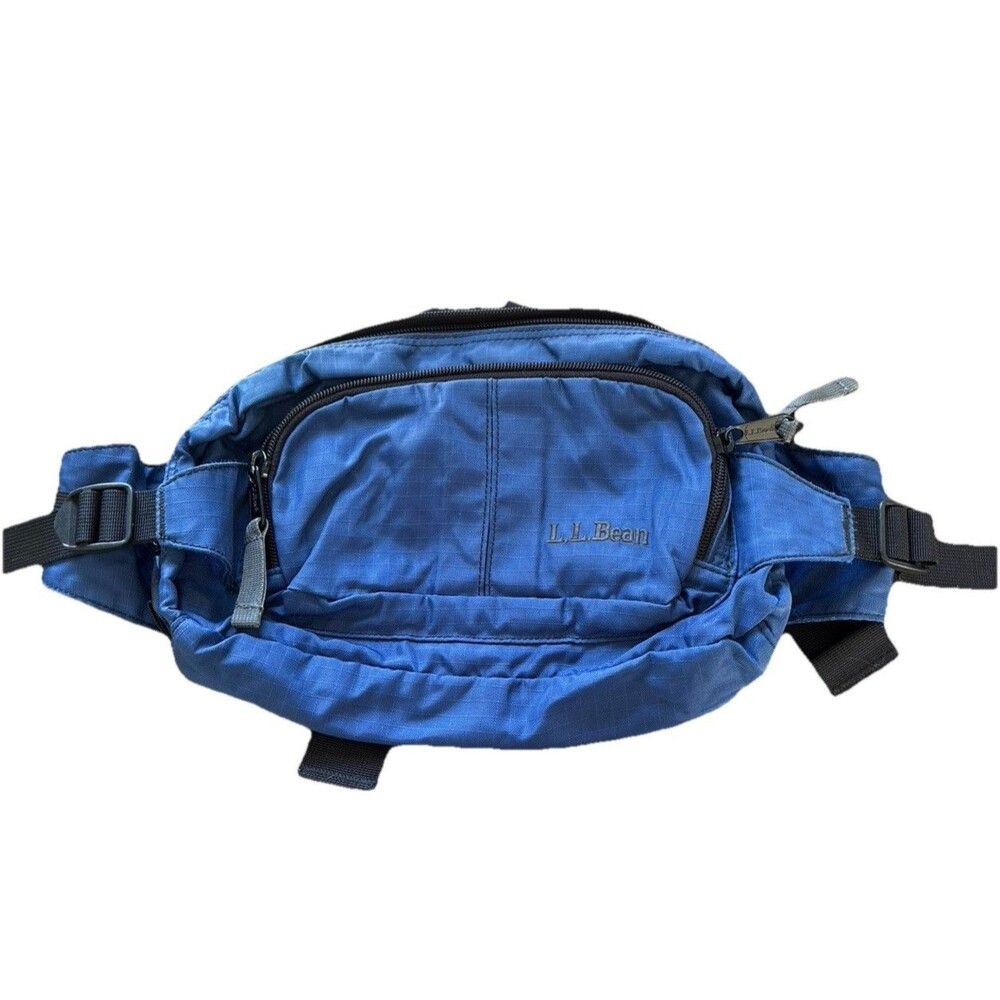 LL Bean Fanny Pack Bag Multi Pocket Blue Nylon Vintage